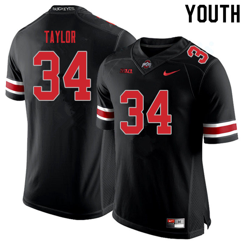 Ohio State Buckeyes Alec Taylor Youth #34 Blackout Authentic Stitched College Football Jersey